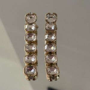 Steve Madden Gold and Crystal Rectangular Earrings